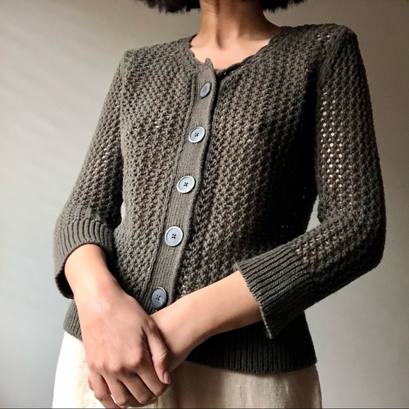 Khaki Crochet Cardigan - Picture 2 of 5